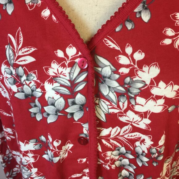 NWT Charter Club Pajama Top XL Womens Red Floral Long Sleeve Button Front V-neck - Picture 13 of 15